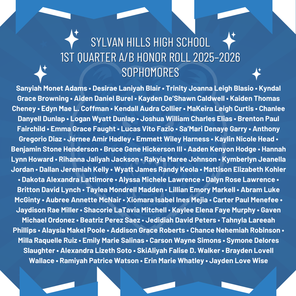 SYLVAN HILLS HIGH SCHOOL 1ST QUARTER A/B HONOR ROLL 2025–2026 SOPHOMORES
