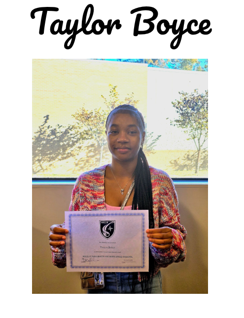 Student with certificate for student of the month