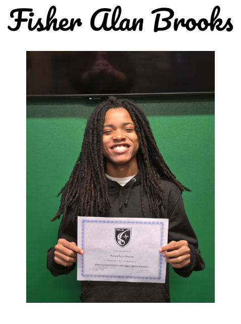 Student with certificate for student of the month
