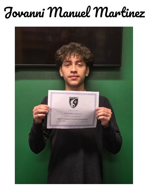 Student with certificate for student of the month