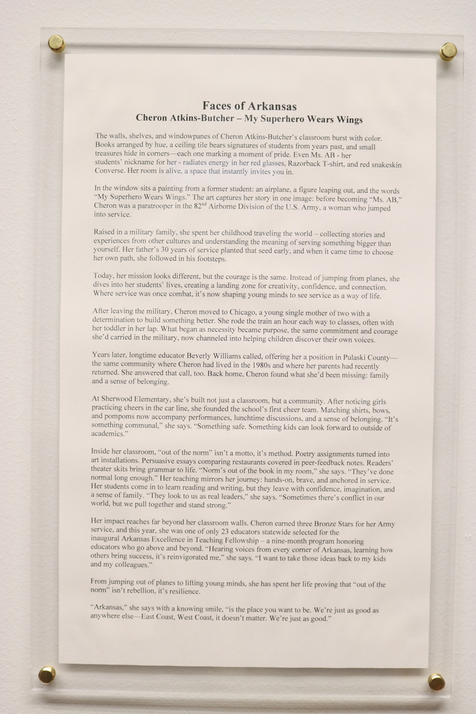 The interior of Governor of Arkansas' office at the Arkansas State Capitol. On the wall is article about Ms. AB, a teacher at Sherwood Elementary