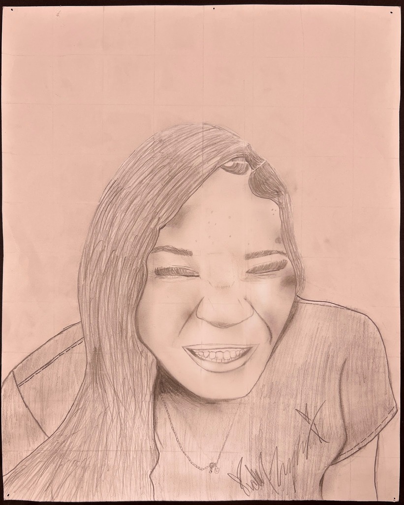 Self portrait of girl in pencil