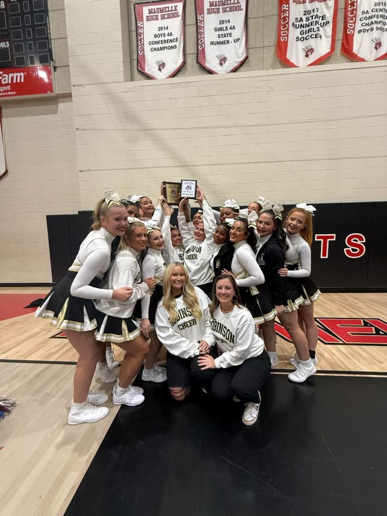 Holding up the hardware after a 1st place finish! 🏆📣 So proud of these Robinson High School cheerleaders—hard work, heart, and teamwork paid off!