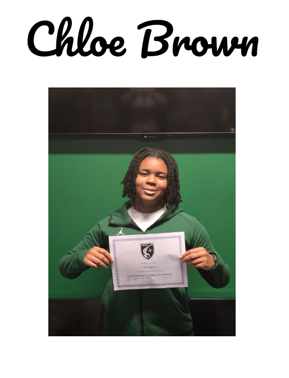 Student with certificate for student of the month