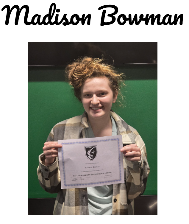 Student with certificate for student of the month