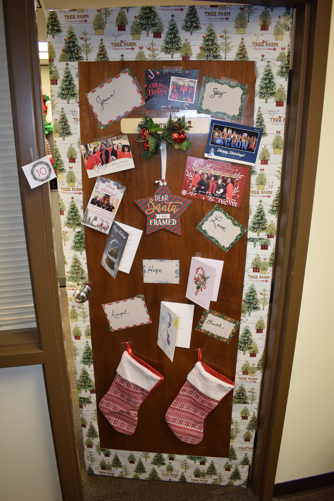 Holiday door decorated with cards