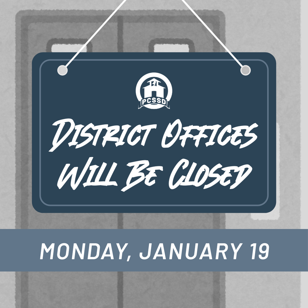 Illustration of a sign saying District Offices Will Be Closed and a banner saying Monday, January 19.