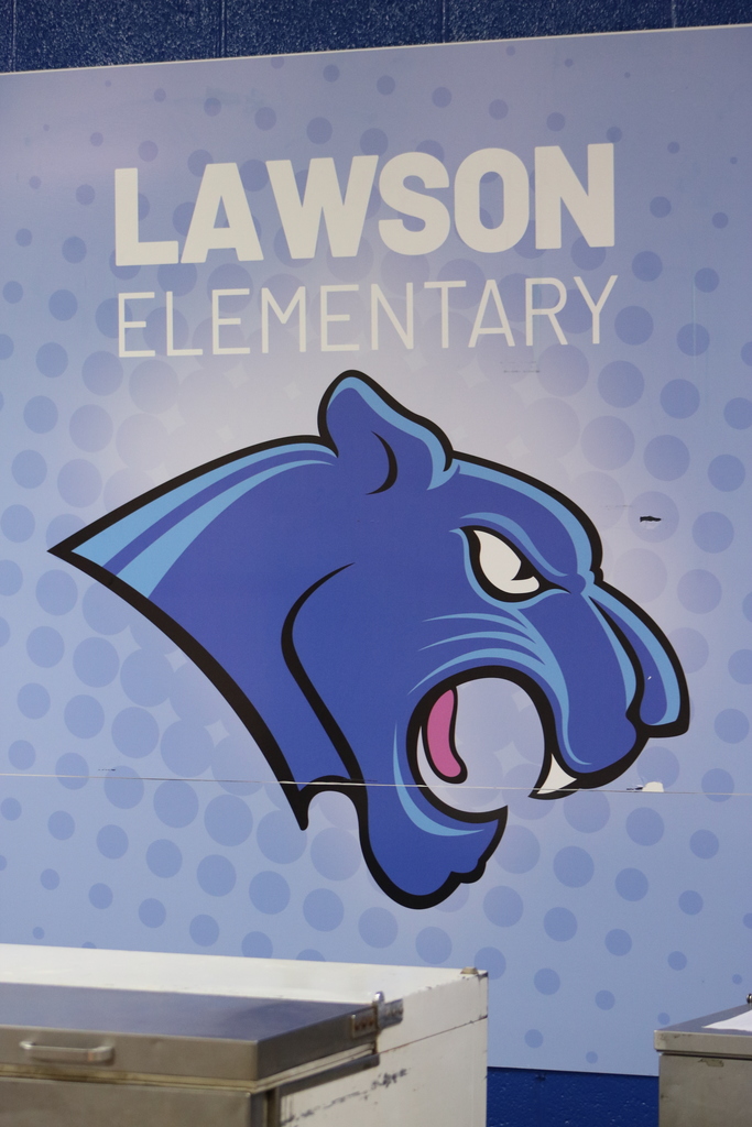 new cafeteria signs for Lawson Elementary. This one says, "LAWSON ELEMENTARY"