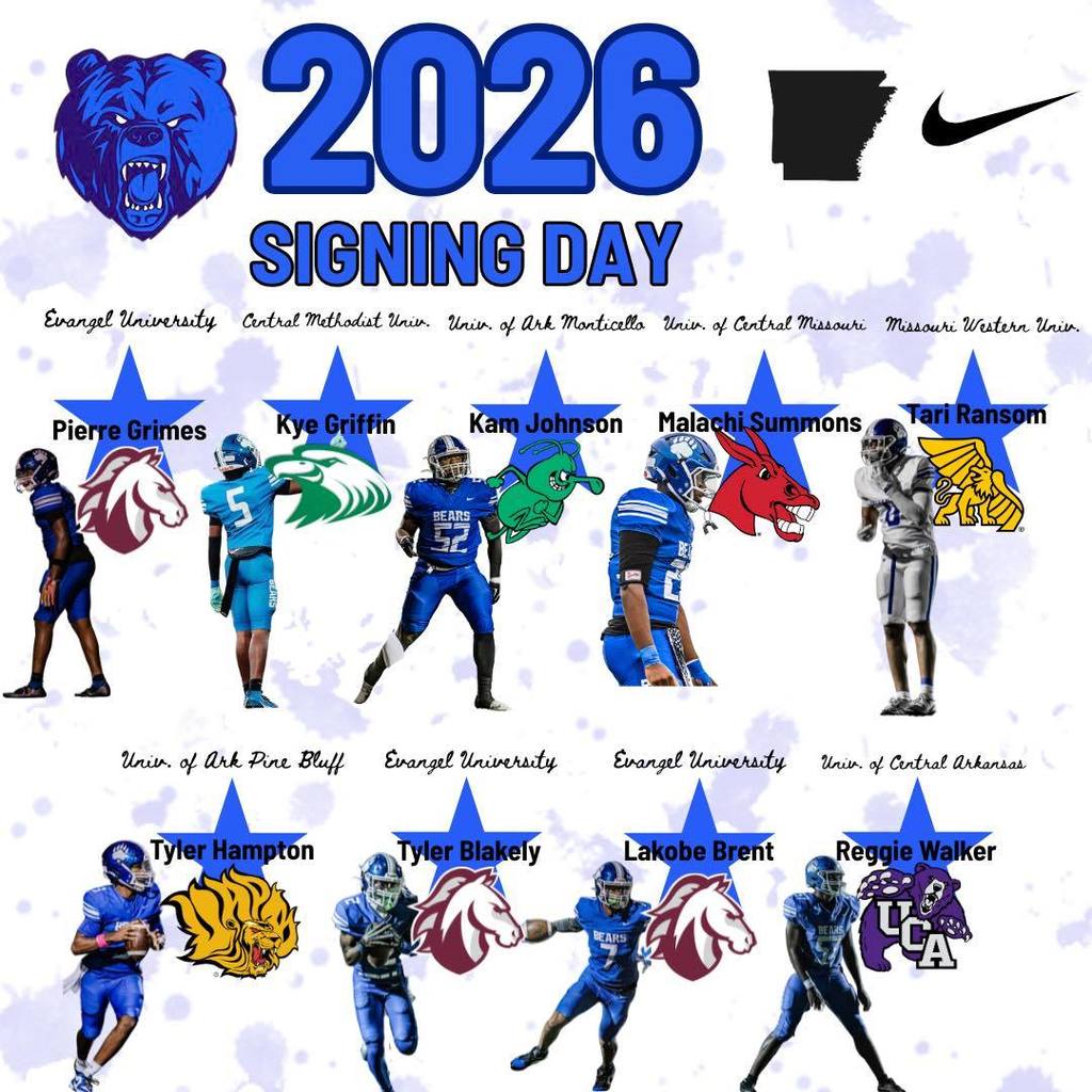 A poster for "2026 Signing Day". It features nine football players who will be attending seven different schools.
