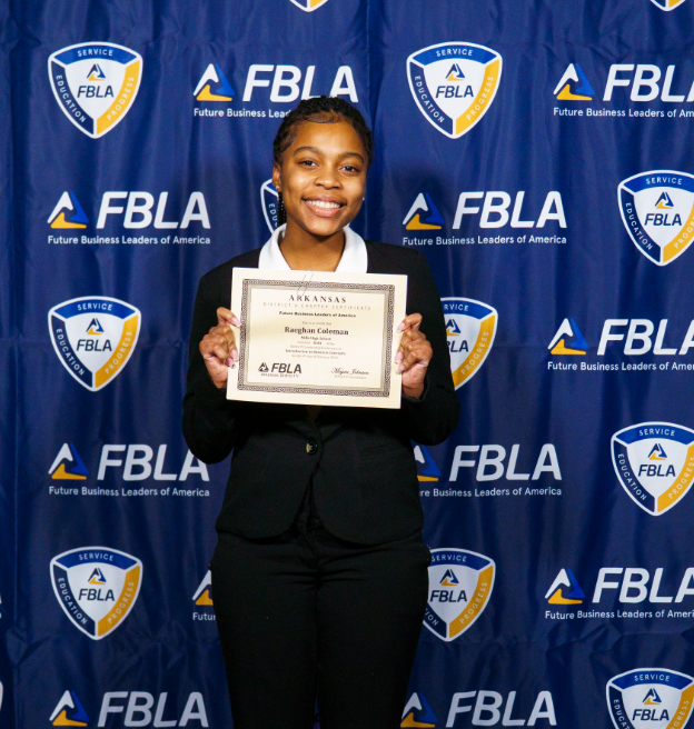 Student with her FBLA certificate