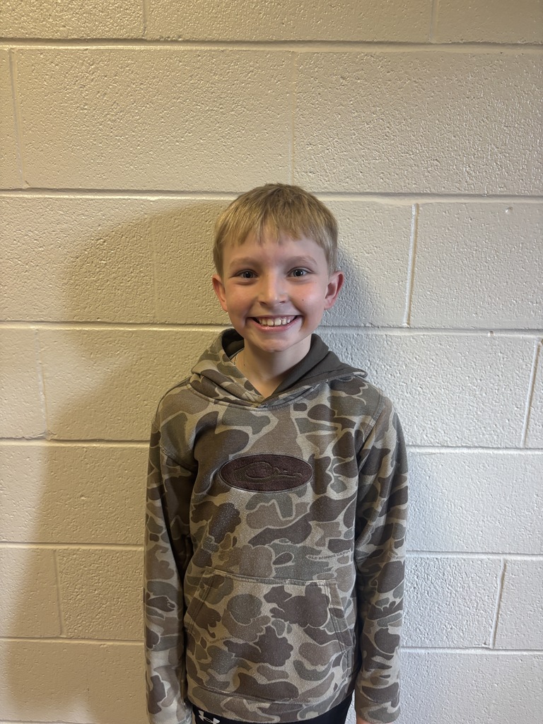 Fifth Grade student who was nominated for Student of the Month. He is in a camo hoodie. 