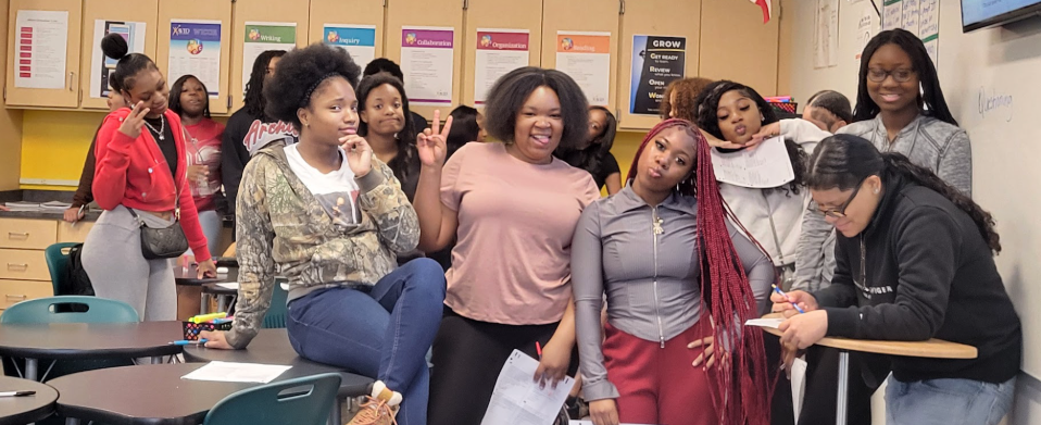 Students in class winning a review game