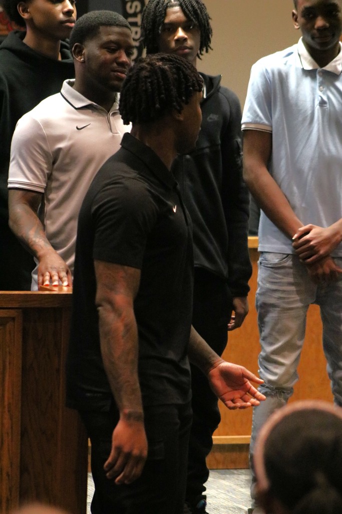 Sylvan Hills Jr. High Basketball team at the PCSSD board meeting