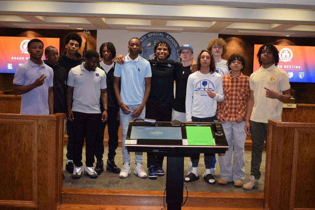 Sylvan Hills Jr. High Basketball team at the PCSSD board meeting