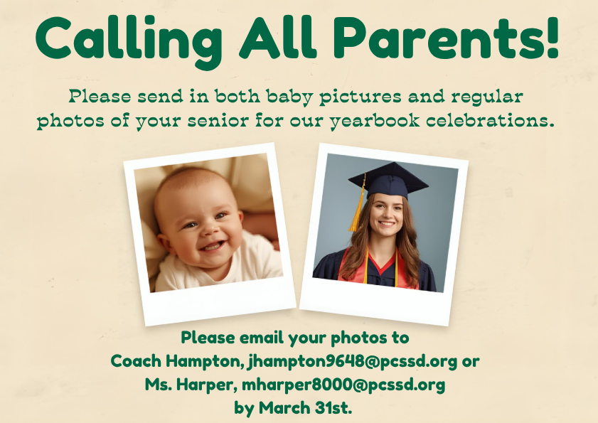 Graphic asking parents to send baby and regular photos for seniors