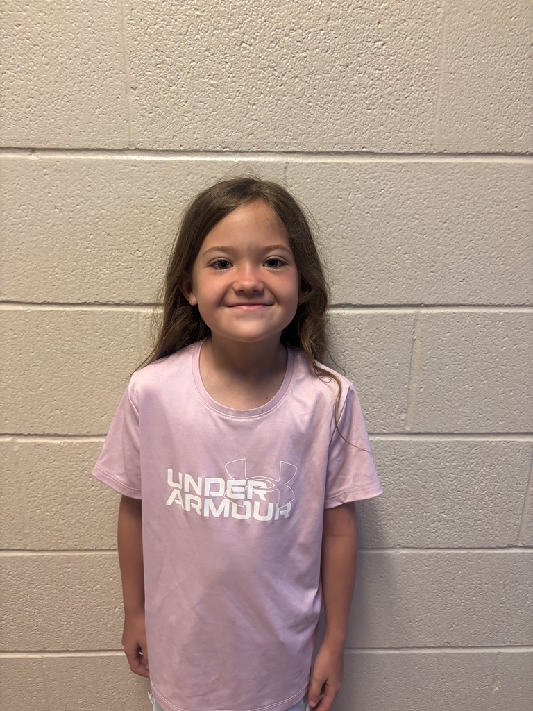 Image of Second Grade Student who was nominated for Student of the Month. She is wearing a pink t shirt. 