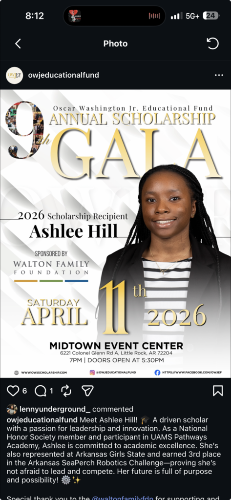 Image of student being named a scholarship recipient