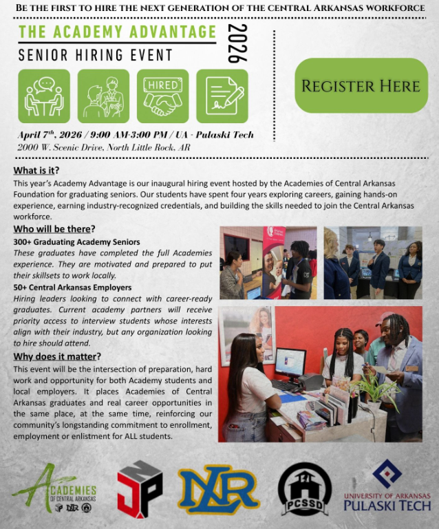 Flyer for the Academy Advantage Senior Hiring Event