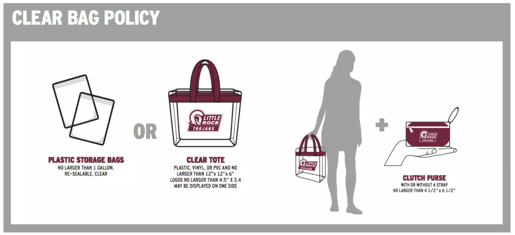 Graphic on clear bag policy at the Jack Stephens Center