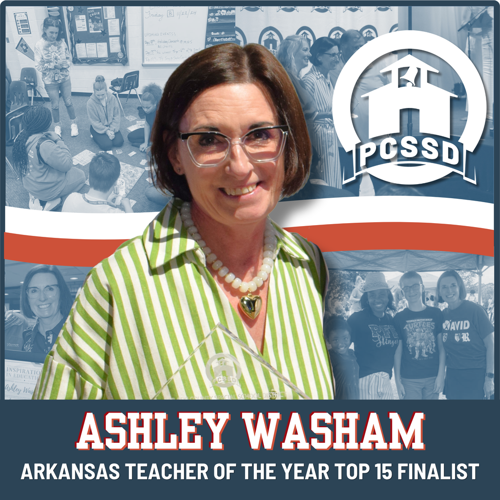 Ashley Washam photographed multiple times celebraring her finalist postion with the PCSSD logo