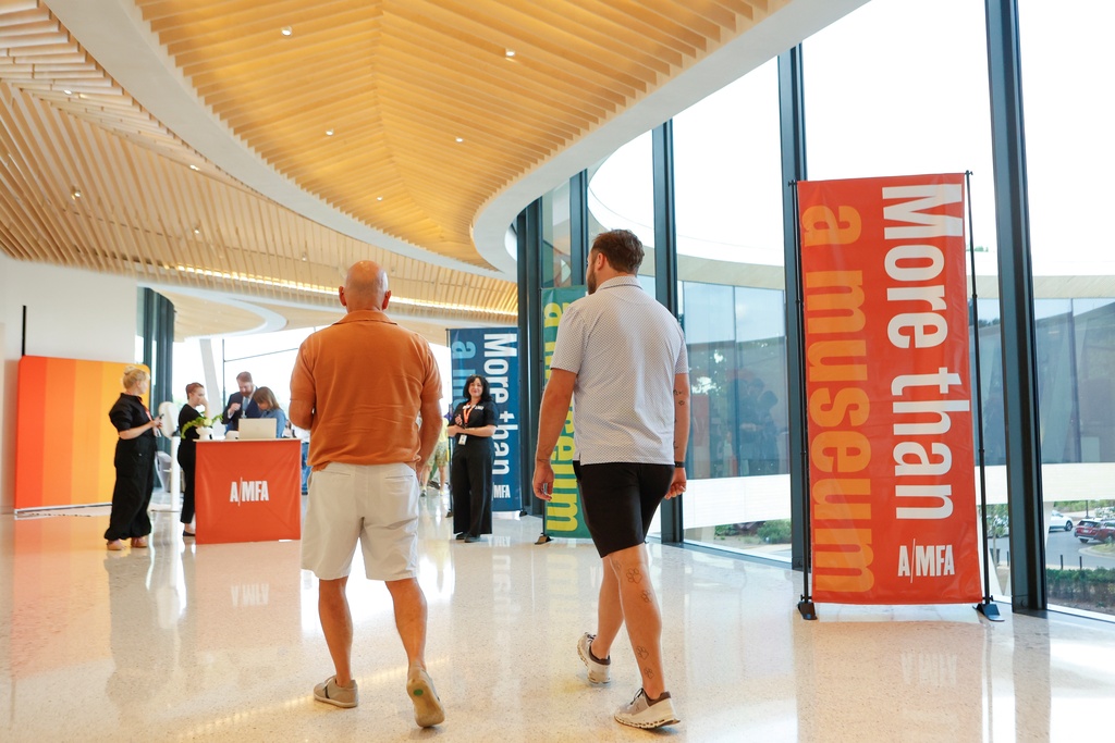 Banners say more than a museum within the Arkansas Museum of Fine Arts
