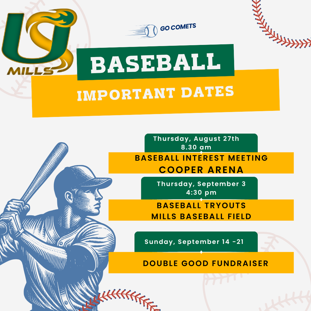 Flyer with important baseball dates