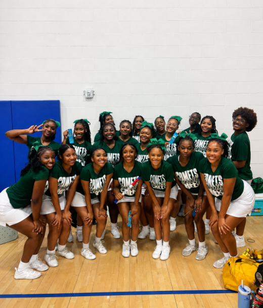 Cheerleaders posing for group picture