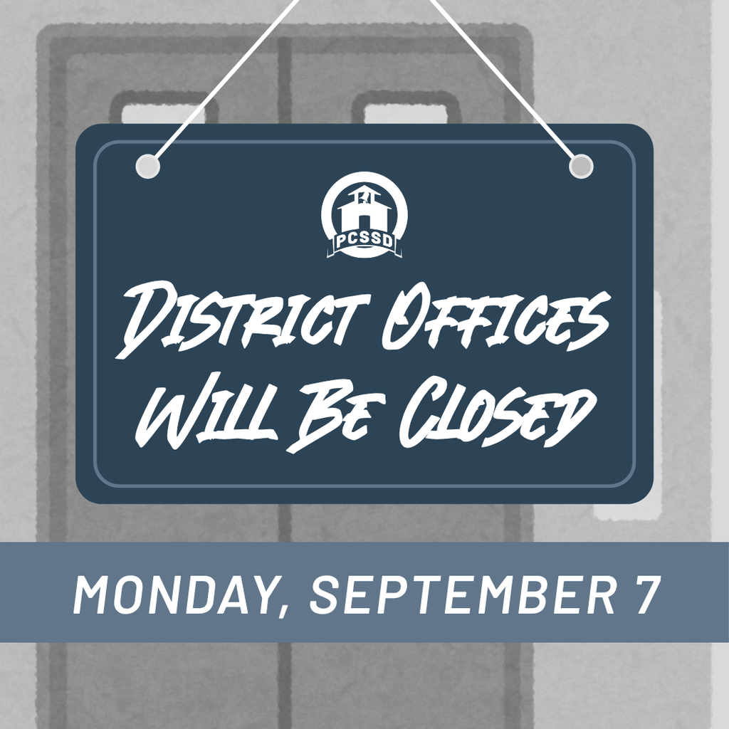 A cartoon sign says, "district offices will be closed Monday, September 7"