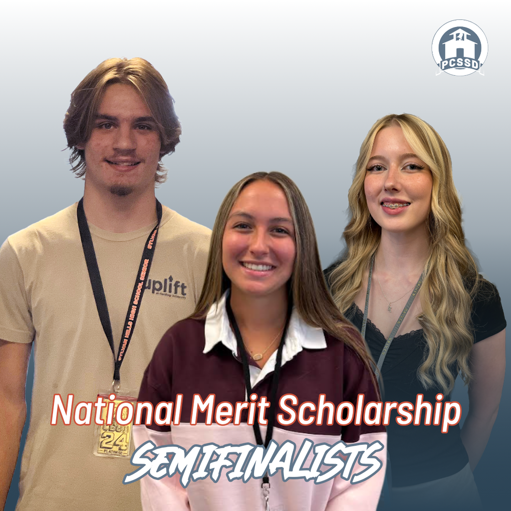 a graphic for national merit semifinalists katie mitchell Tatum M. Robers and Jackson Dowdy