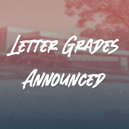 Letter Grades Announced written on a PCSSD admin building background