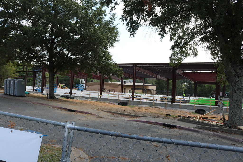 A wide shot of College Station Elementary construction showing a metal frame