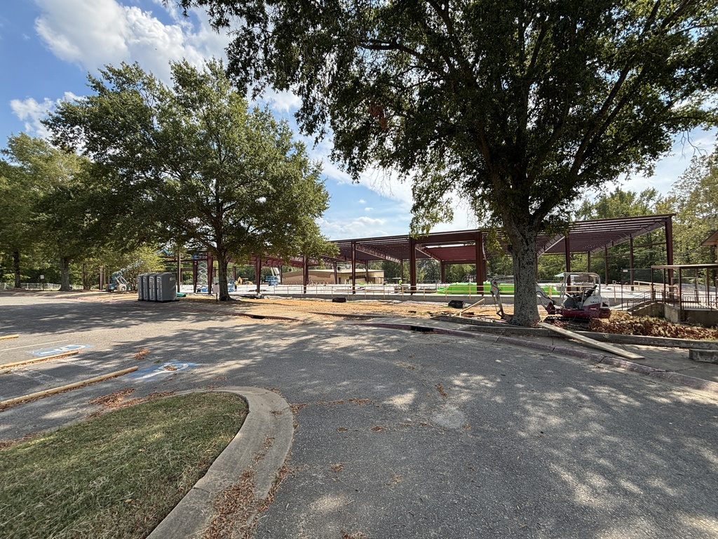 A wide shot of College Station Elementary construction showing a metal frame