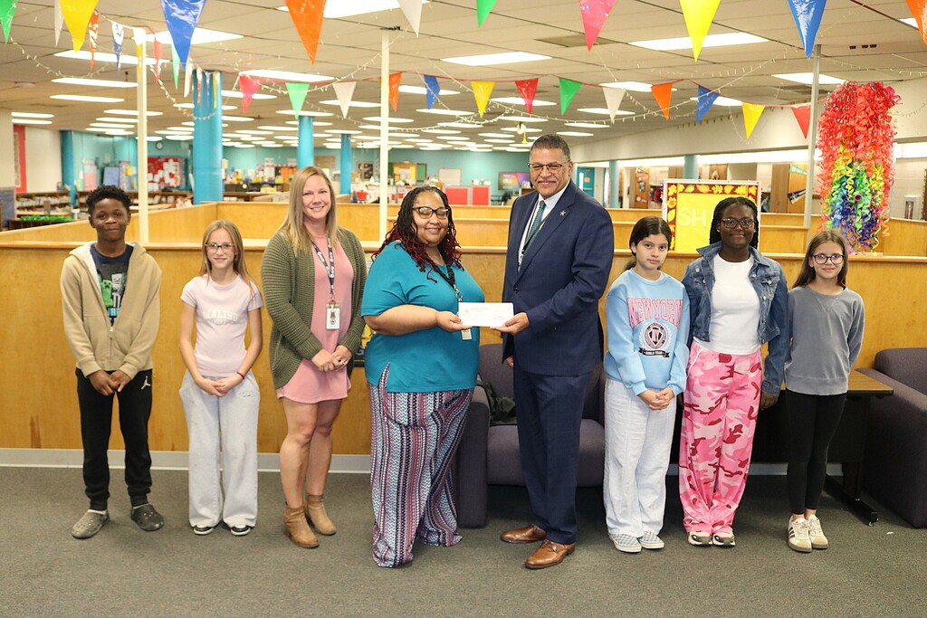 check presentation with Cato Elementary staff and students