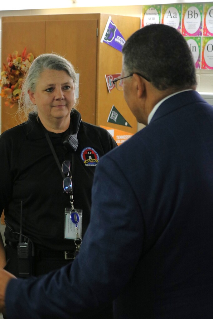 A PCSSD security officer speaking with Sheriff Eric Higgins