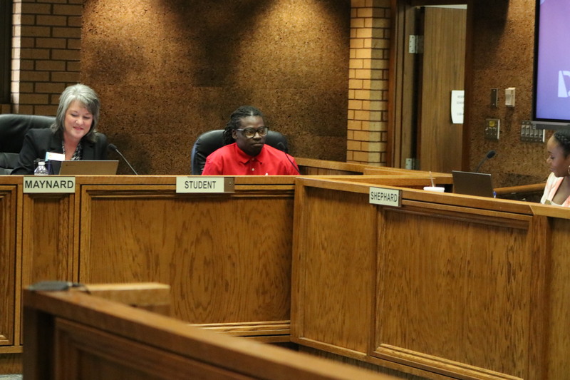 Jaylin Everett sitting at the September 8 PCSSD School Board meeting