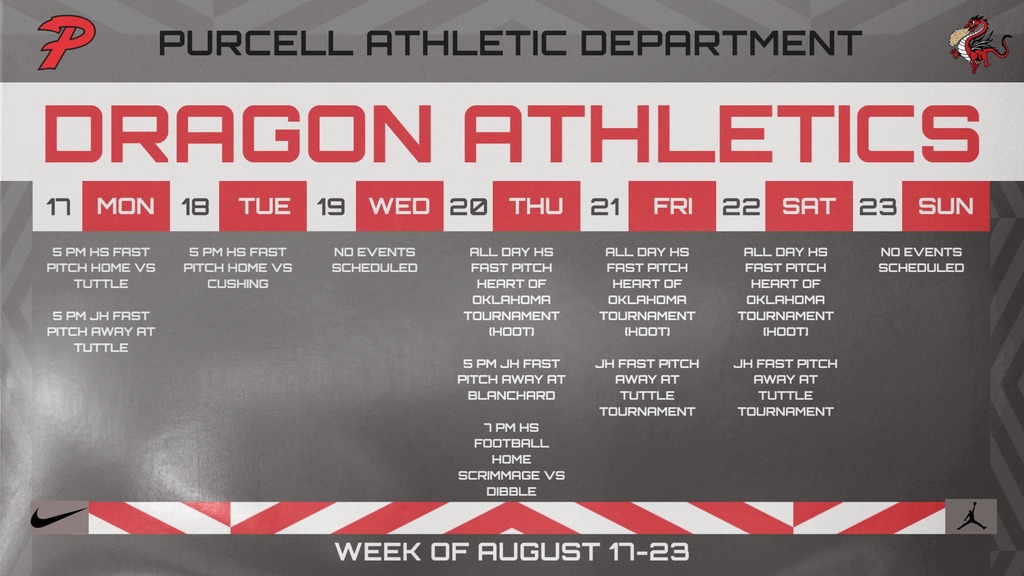 Purcell Dragon Athletic Events August 17-23