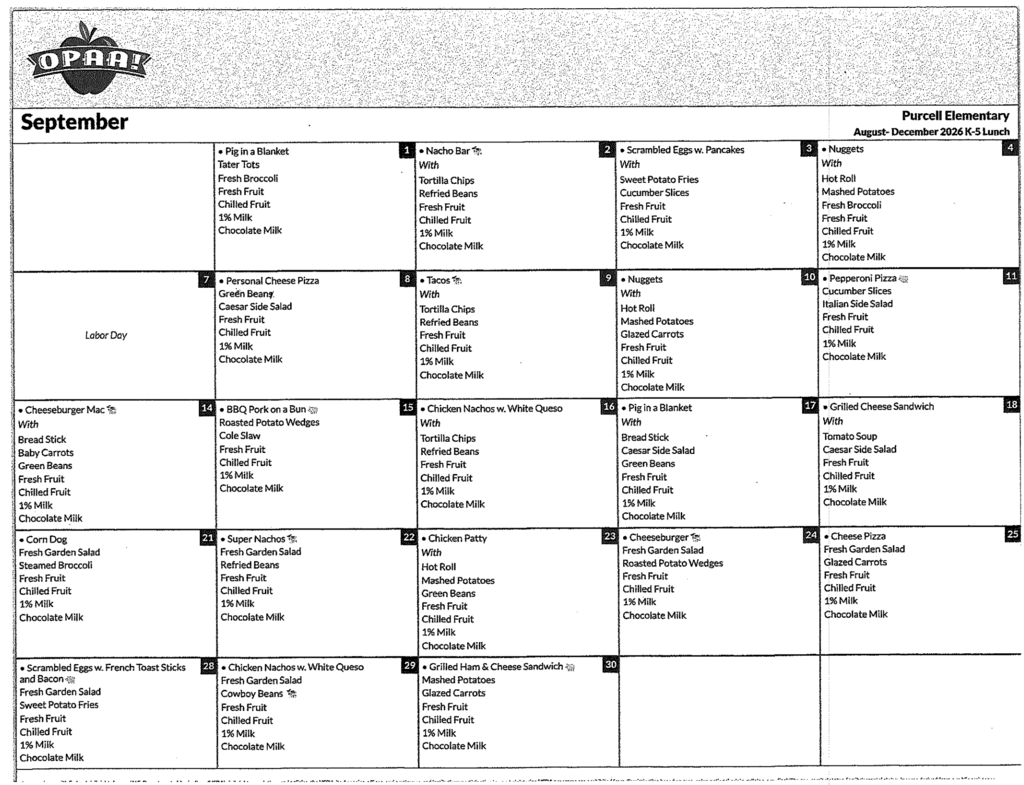 Sept lunch menu