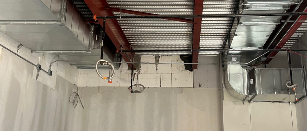 Elementary saferoom interior picture showing the ductwork.