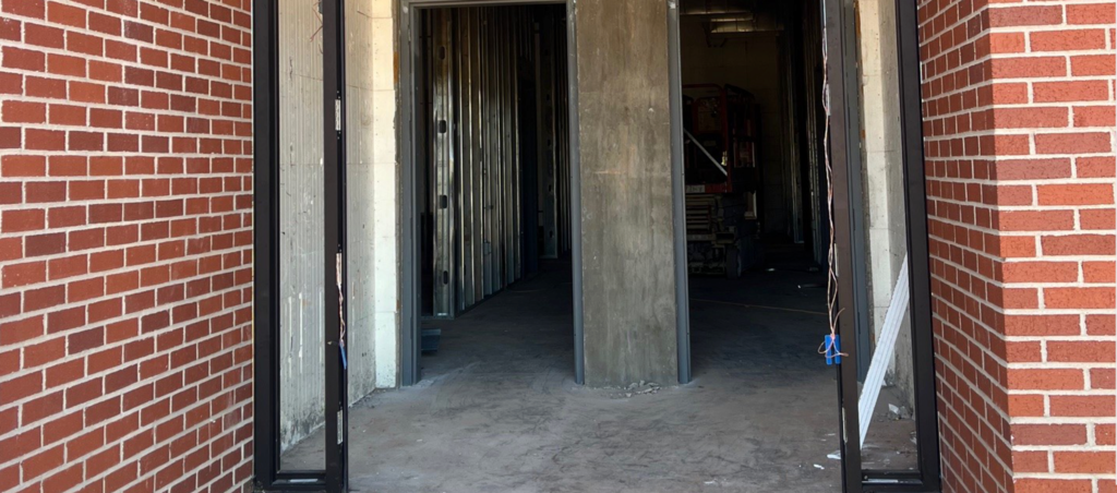Exterior storm doors on the Intermediate safe room addition.