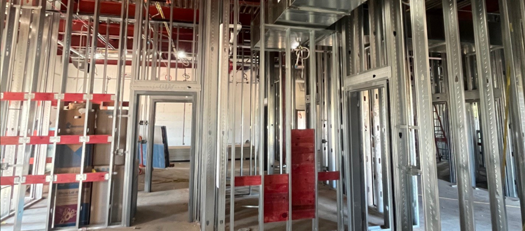 Interior framing of the Intermediate safe room project.