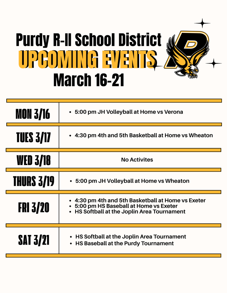 Upcoming Events MArch 16-21