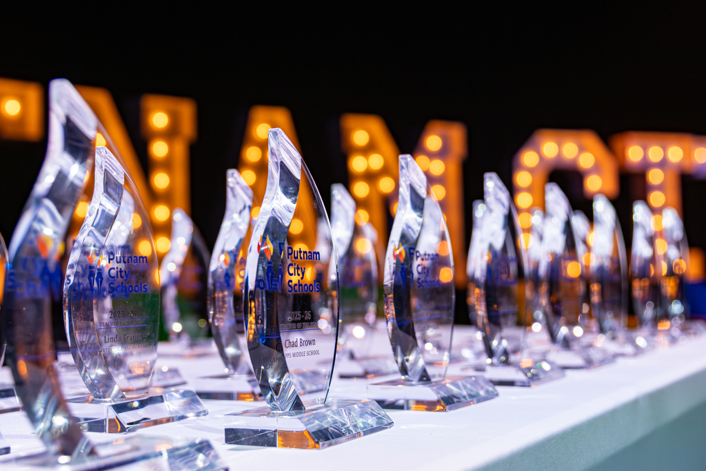 Trophies lines up on a table