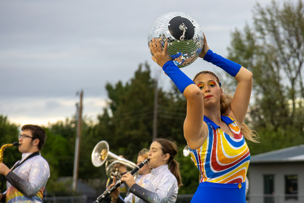 pcn band color guard dancing with disco ball
