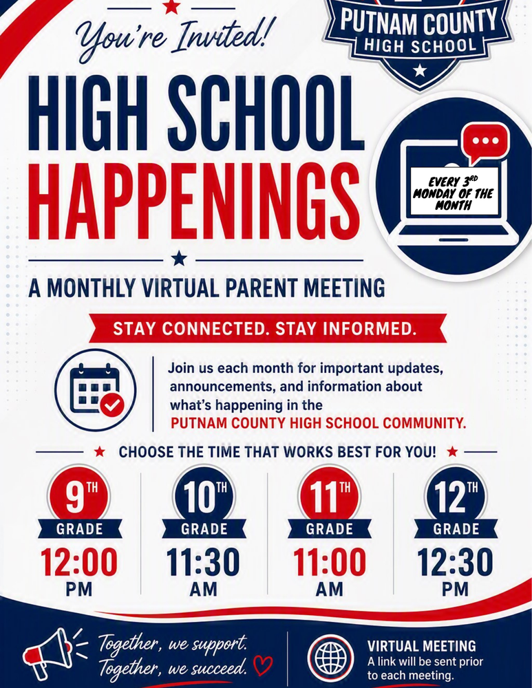 High School Happening - Monthly Virtual Parent Meeting Flyer