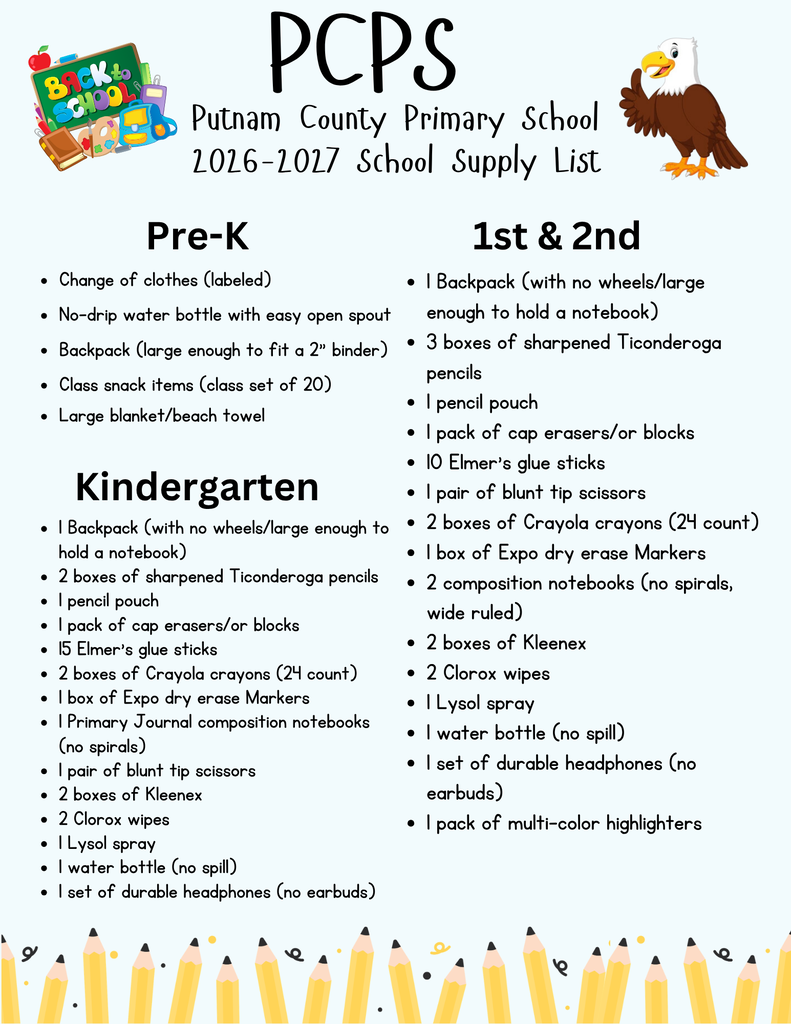 PCPS School Supply List 2026-2027