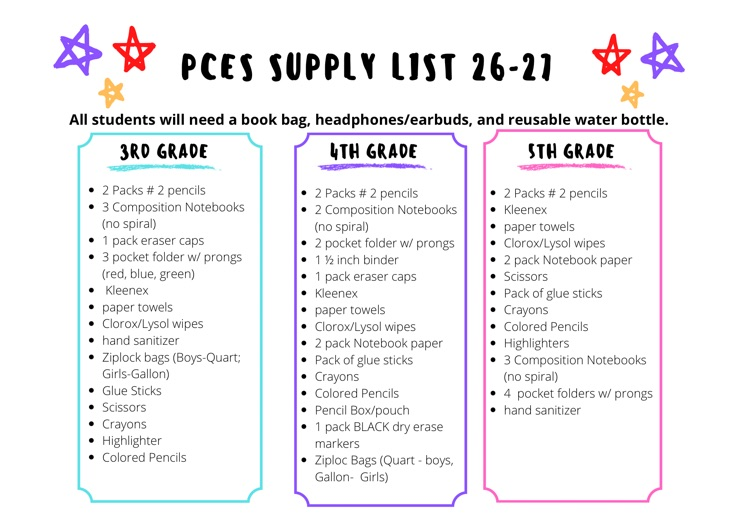 school supply list