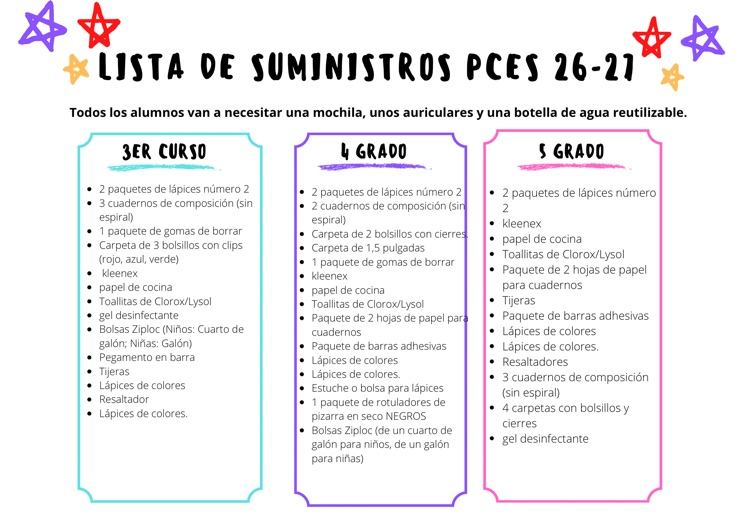 school supply list Spanish