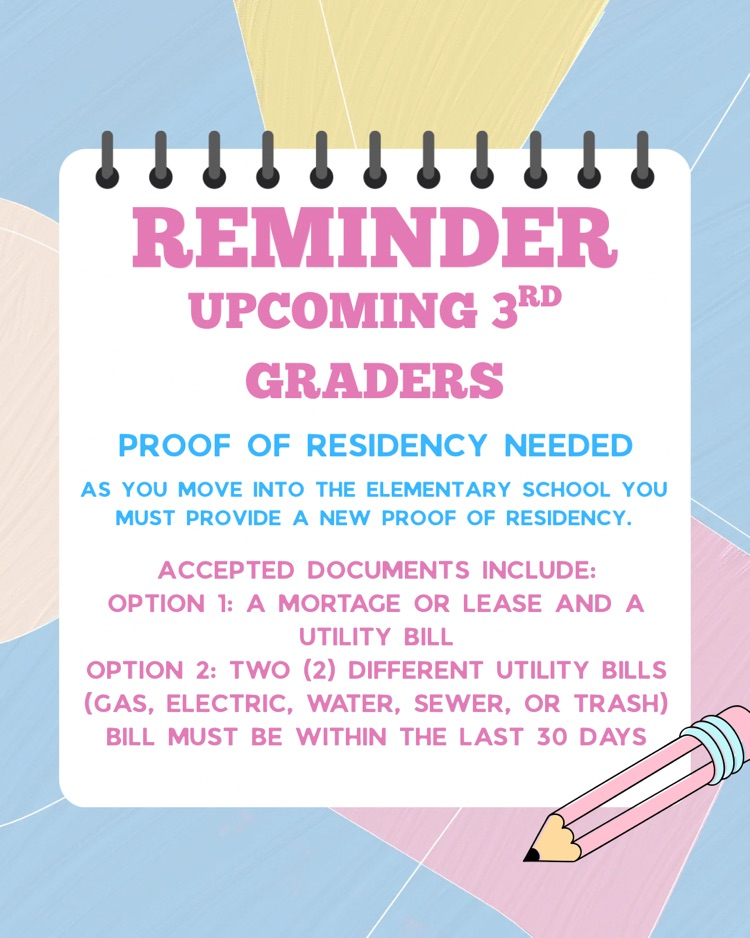 proof of residency flyer for third graders