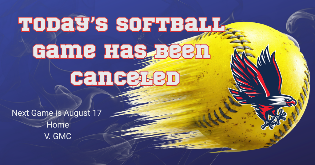 A blue background with smoke effects. A yellow softball appears to be moving fast. Text reads "Today's softball game has been canceled."