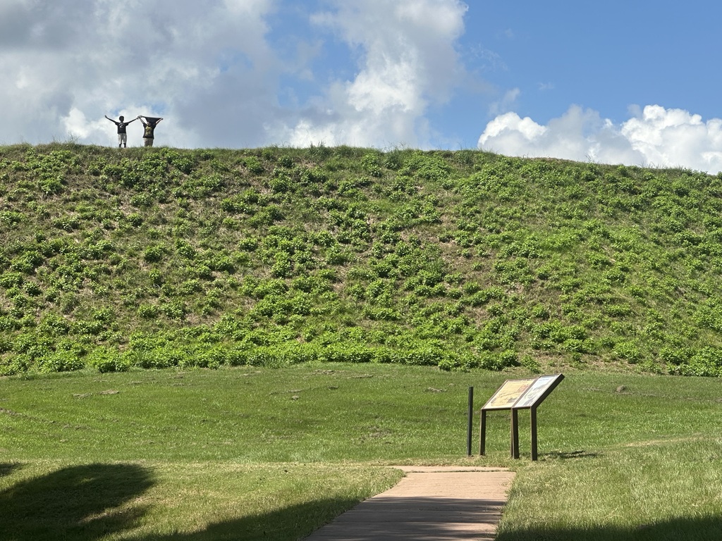 Students at top of Ocmulgee Mounds National Historical Park in Macon, Georgia